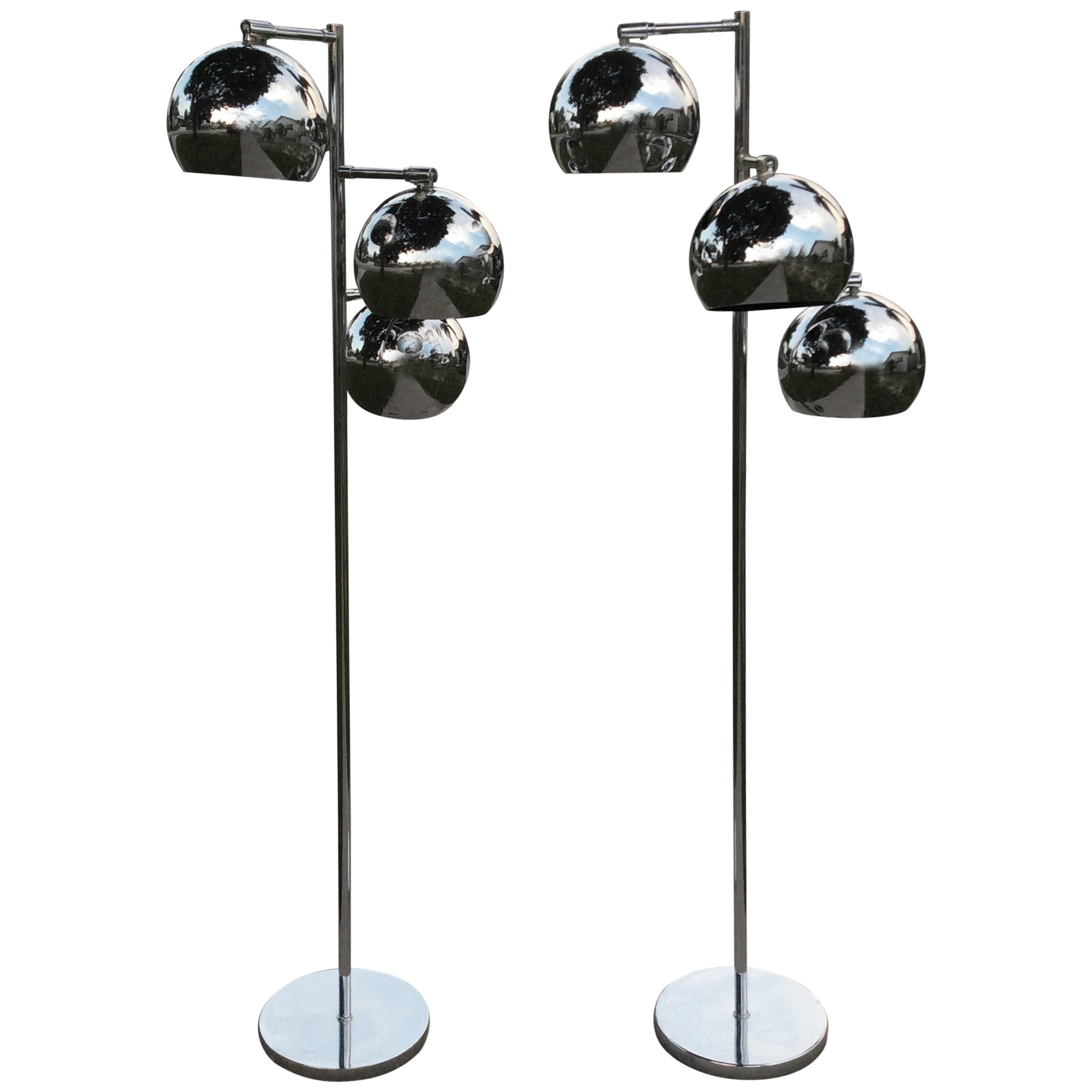 Floor Lamps Pair Of Chrome Triple Eyeball Ball Koch Lowy Retro intended for size 2592 X 2592