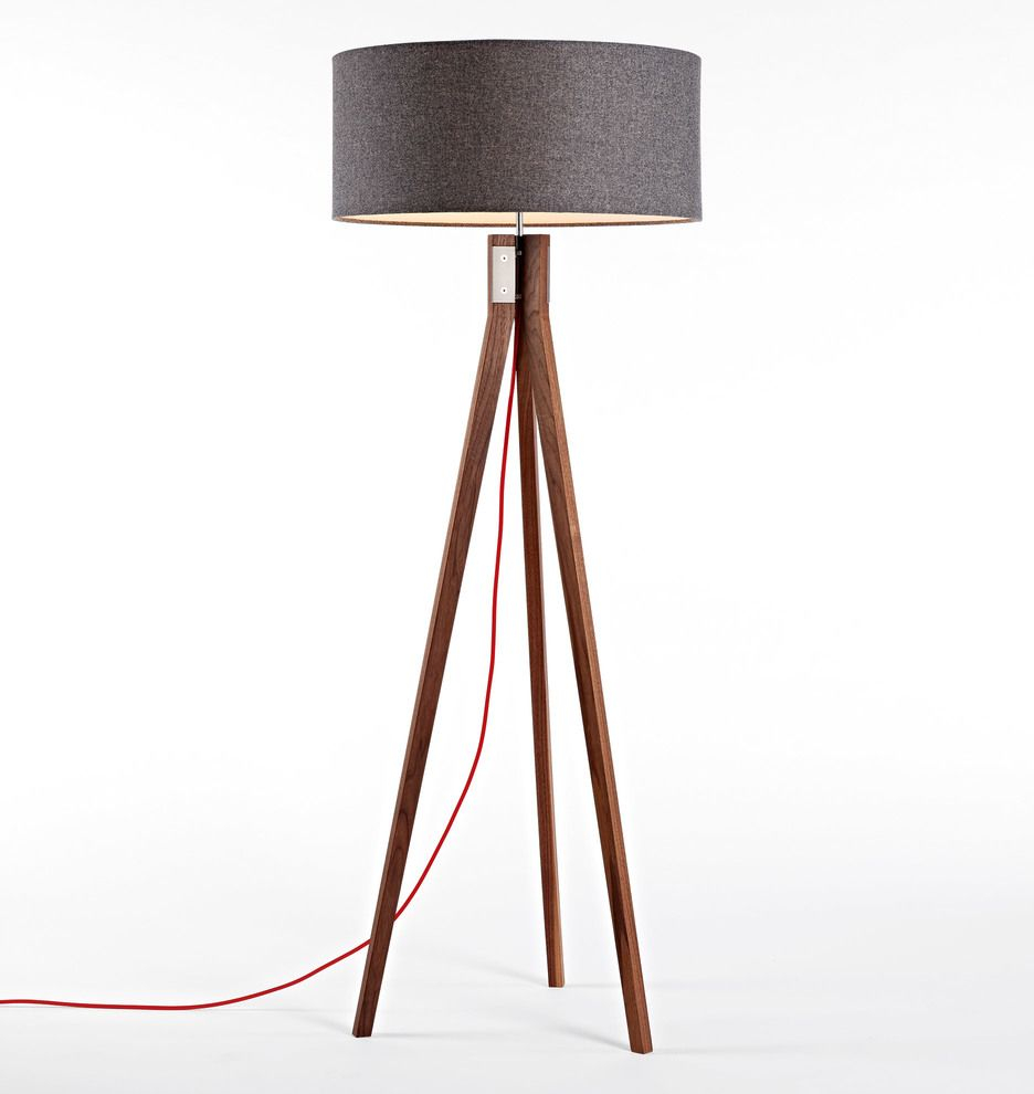 Folk Floor Lamp Walnut Gray Wool Red Cord A2364 Floor pertaining to proportions 936 X 990