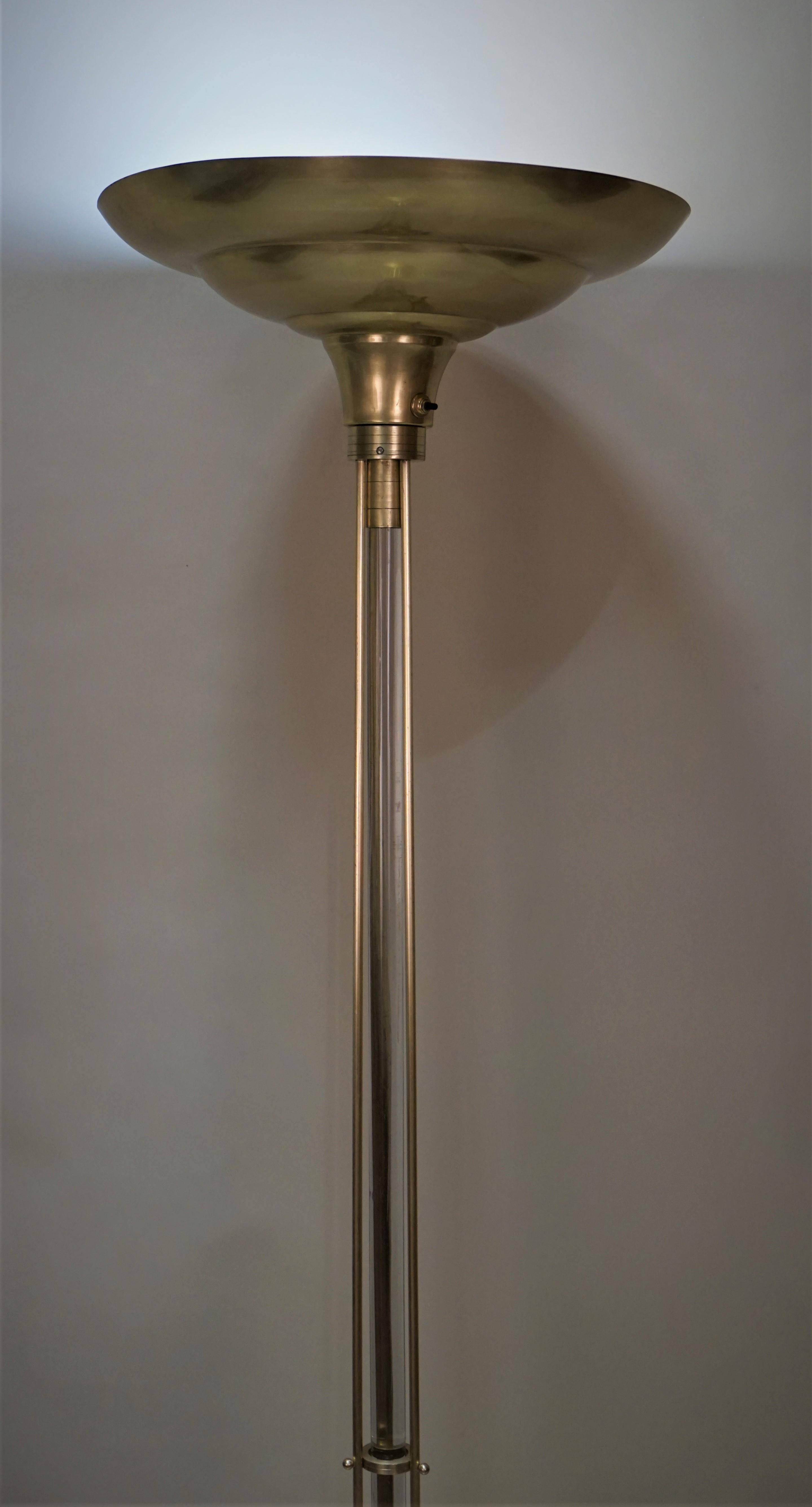 French Art Deco Glass Rod And Bronze Torchiere Floor Lamp throughout dimensions 2880 X 5346