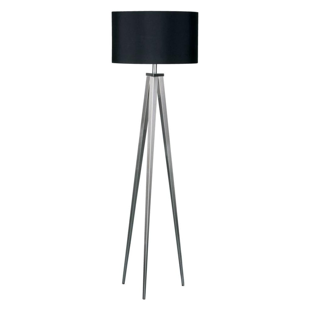 Fusion Living Satin Nickel Large Tripod Floor Lamp With Black Shade within proportions 1000 X 1000