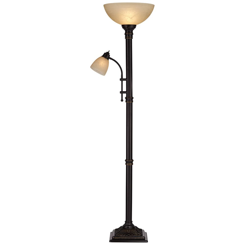 Garver Bronze Torchiere Floor Lamp With Reader Arm intended for measurements 1000 X 1000