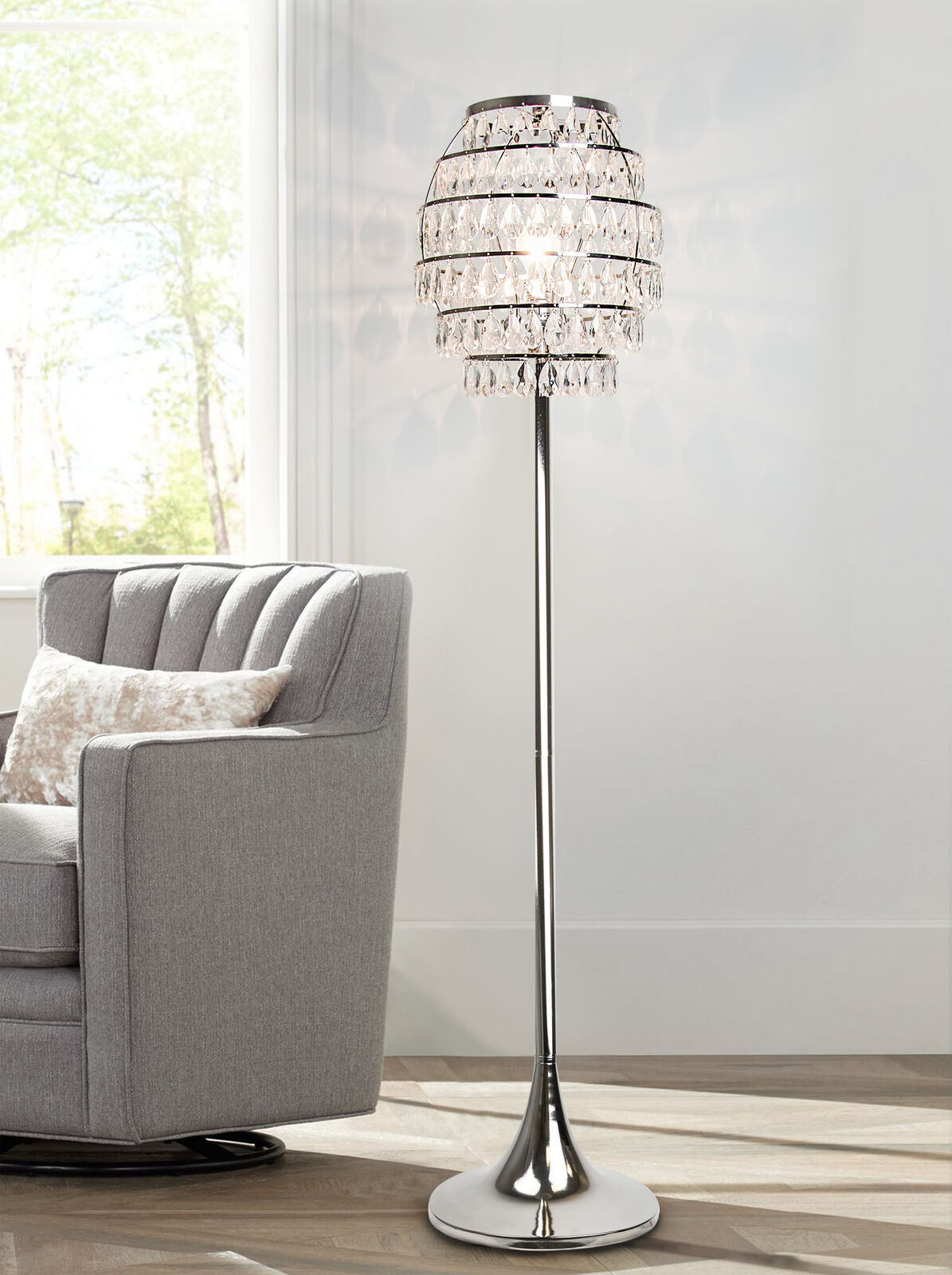 Grandview Gallery 6325 Polished Nickel Modern Bling Floor Lamp 6 Tier Shade within size 1195 X 1600