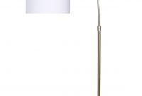 Grandview Gallery 635 Modern Gold Plated Arc Floor Lamp With Round Tiered Base And Off White Linen Hanging Drum Shade Lighting For Behind The intended for proportions 2410 X 2898