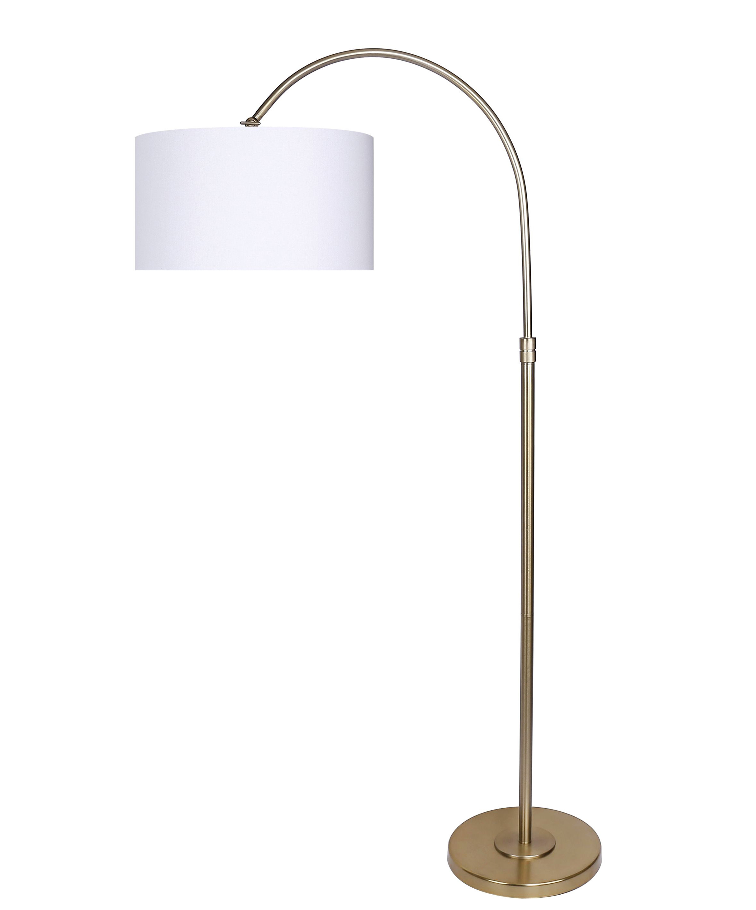 Grandview Gallery 635 Modern Gold Plated Arc Floor Lamp With Round Tiered Base And Off White Linen Hanging Drum Shade Lighting For Behind The intended for proportions 2410 X 2898