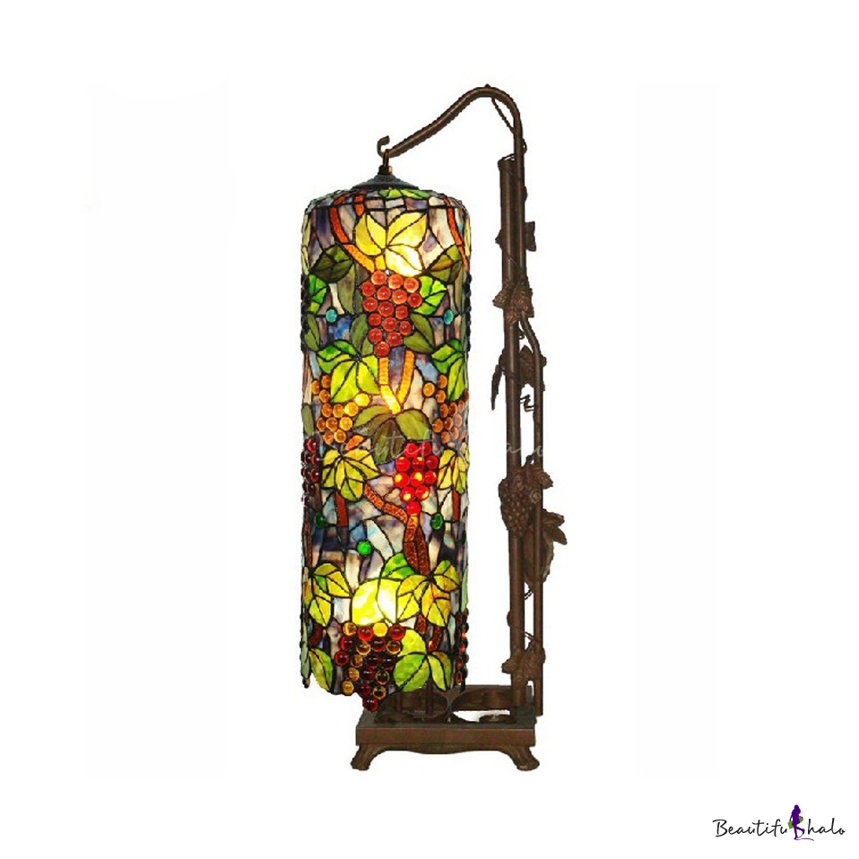 Grape Leaf Floor Lamp With Cylinder Shade 2 Lights Rustic Style Stained Glass Floor Lamp For Bedroom for dimensions 958 X 958