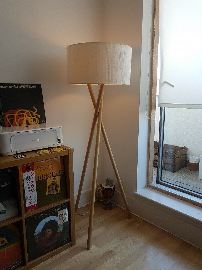 Habitat Lansbury Wooden Tripod Floor Lamp Base With Large Drum Silk Lampshade In London Gumtree within dimensions 768 X 1024