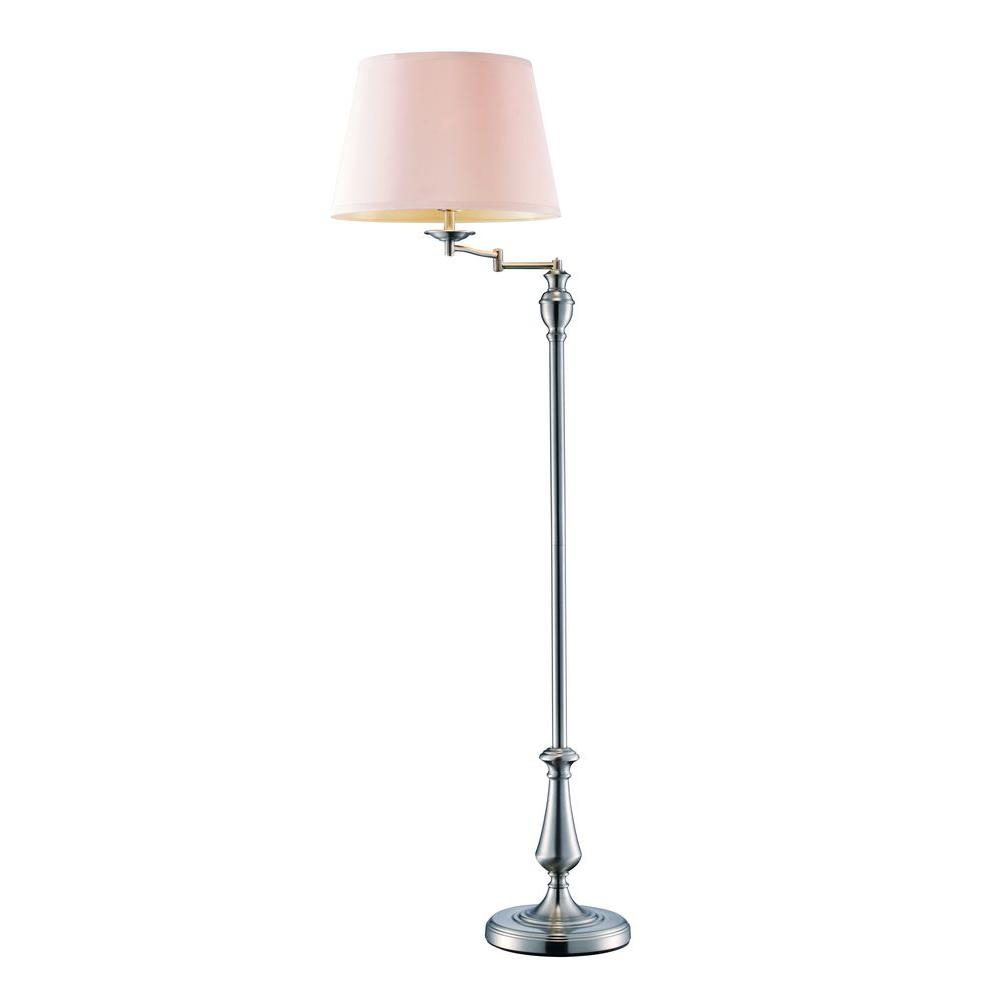 Hampton Bay 59 In Brushed Nickel Swing Arm Floor Lamp With White Fabric Drum Shade inside proportions 1000 X 1000