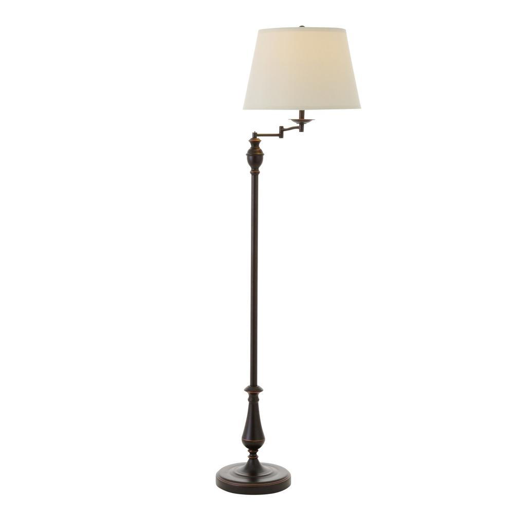 Hampton Bay 59 In Oil Rubbed Bronze Swing Arm Floor Lamp With Cream Fabric Drum Shade with regard to size 1000 X 1000