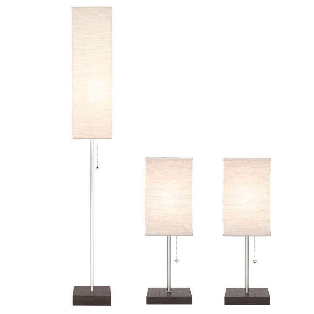 Hampton Bay 60 In Floor And 19 In Table Lamps With Paper Shade Combo Set 3 Pack inside size 1000 X 1000