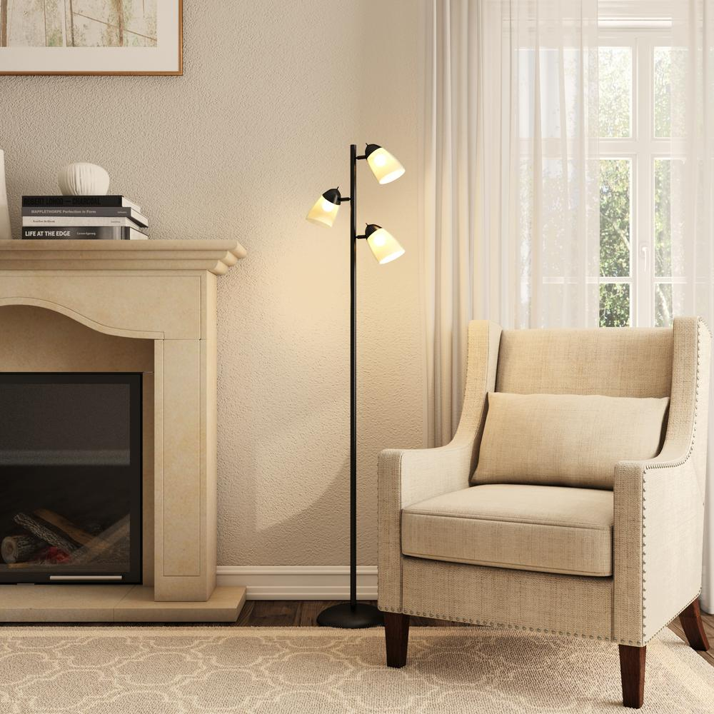 Hampton Bay 645 In Black Track Tree Floor Lamp With 3 White Plastic Shades in size 1000 X 1000