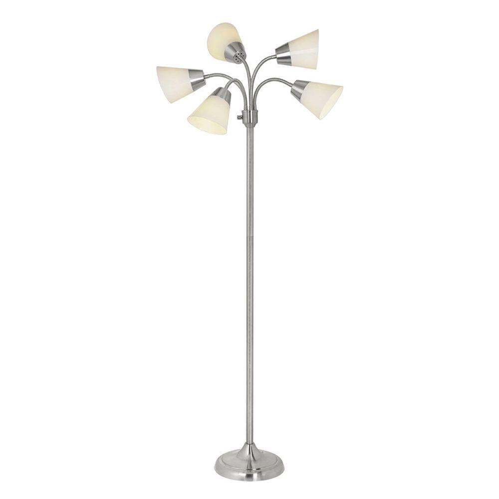 Hampton Bay 66 In Satin Nickel Floor Lamp With 5 Plastic Bell Shades within proportions 1000 X 1000