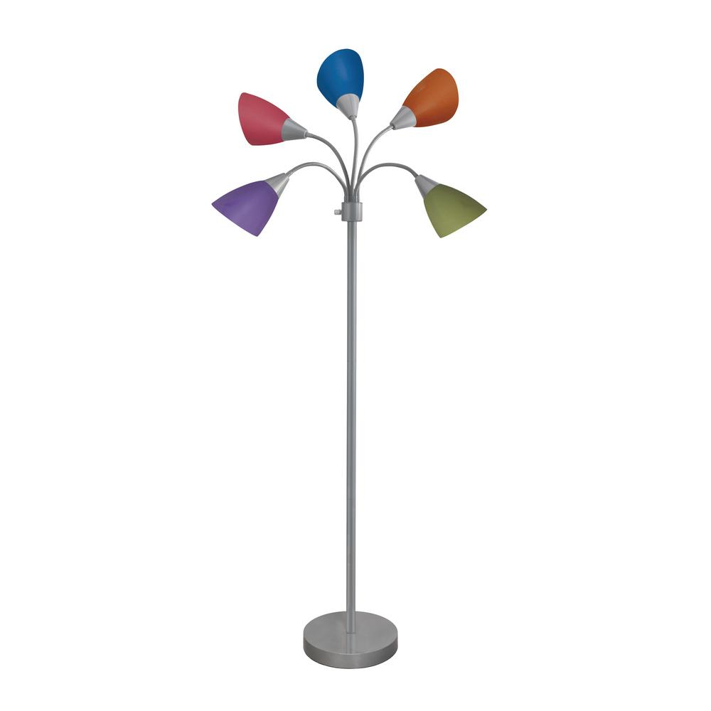 Hampton Bay 67 In Silver 5 Arm Floor Lamp With Multi Color Shade in measurements 1000 X 1000