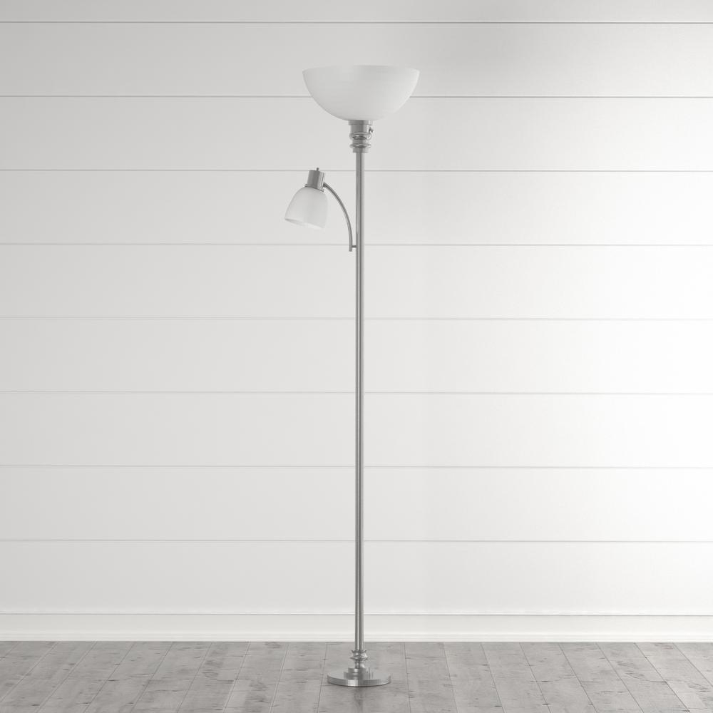 Hampton Bay 70 In Brushed Nickel Floor Lamp With Reading Light And Frosted Glass Shade in proportions 1000 X 1000