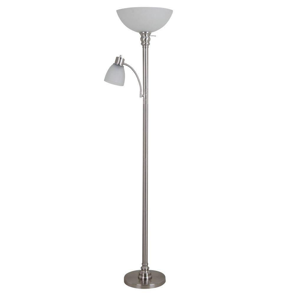 Hampton Bay 70 In Brushed Nickel Floor Lamp With Reading Light And Frosted Glass Shade with proportions 1000 X 1000