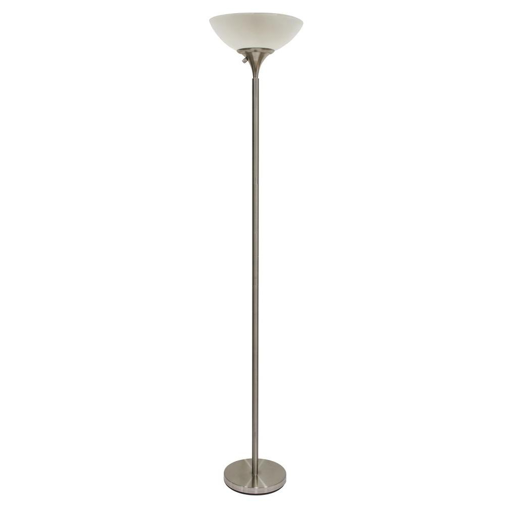 Hampton Bay 71 In Satin Steel Floor Lamp With Frosted White Shade in proportions 1000 X 1000