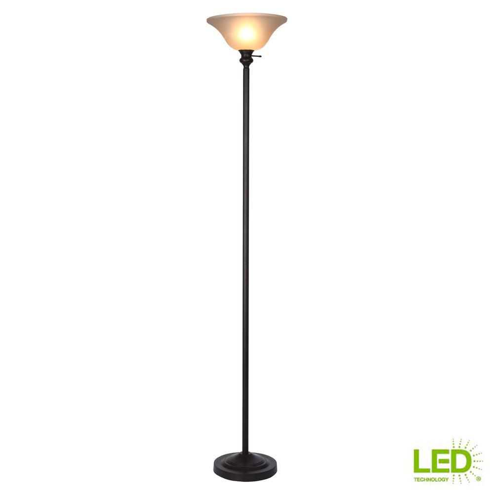 Hampton Bay 7125 In Bronze Torchiere Floor Lamp Plastic Shade With 95 Watt Led Bulb Included pertaining to proportions 1000 X 1000