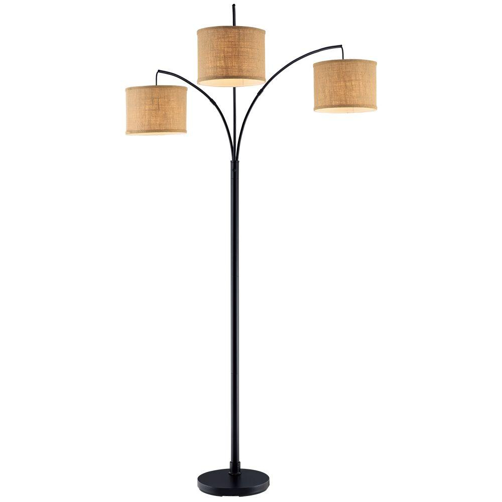 Hampton Bay 80 In Antique Bronze 3 Arc Floor Lamp With Burlap Drum Shades intended for measurements 1000 X 1000