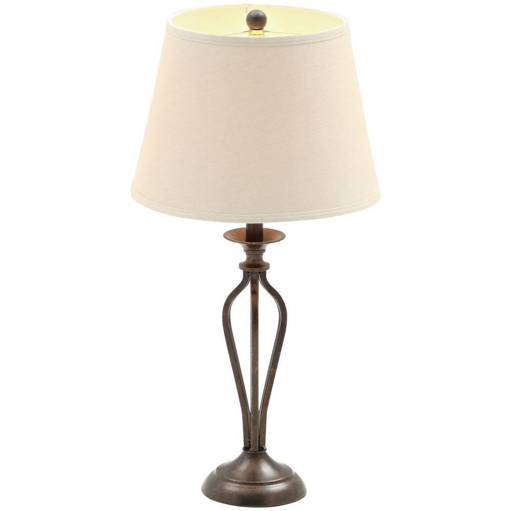 Hampton Bay Rhodes 28 In Bronze Table Lamp With Natural Linen Shade intended for size 1000 X 1000