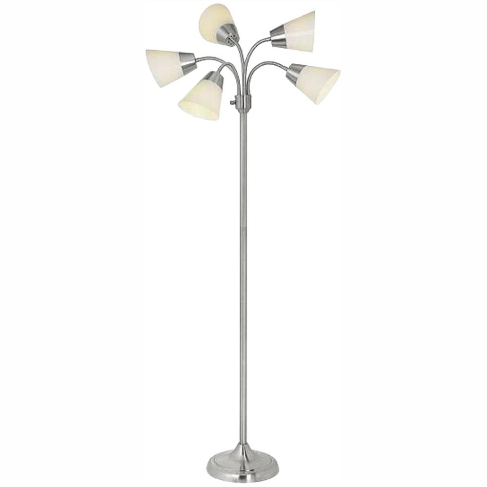 Hampton Bay Title 20 66 In H Brushed Nickel 5 Head Integrated Led Floor Lamp pertaining to dimensions 1000 X 1000