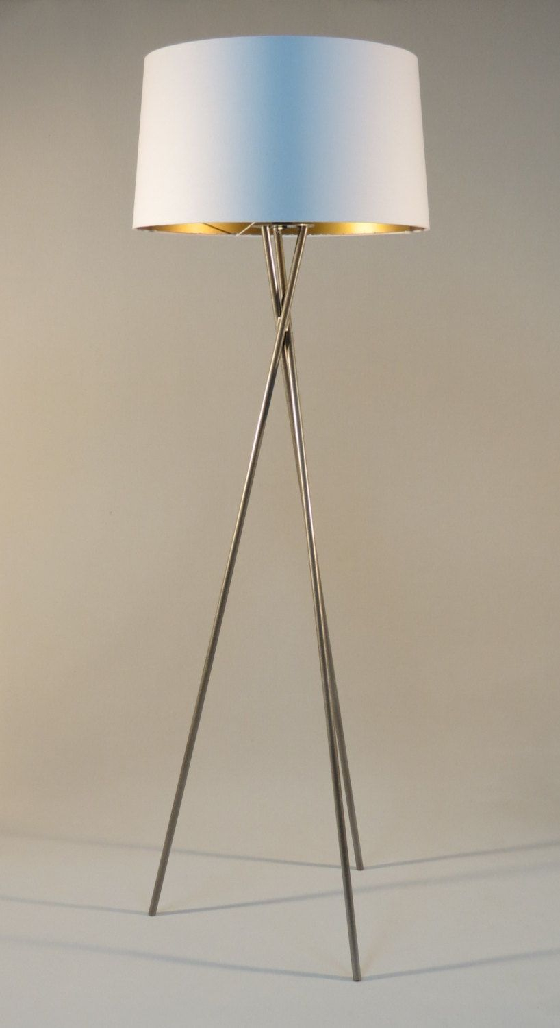 Handmade Tripod Floor Lamp With Light Gray Colored Metal in dimensions 818 X 1500
