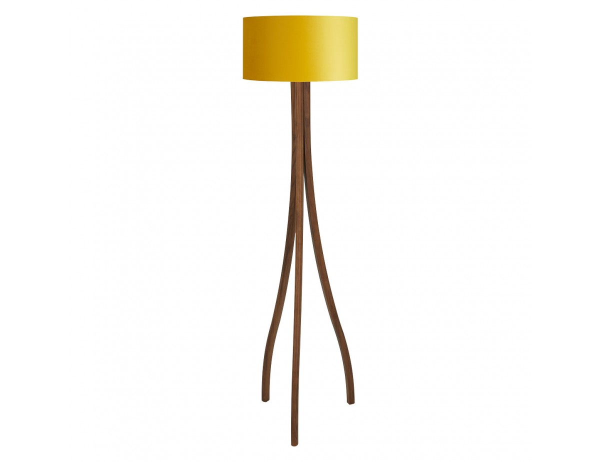 Harmony Walnut Stained Wooden Floor Lamp With Yellow Shade within proportions 1200 X 925