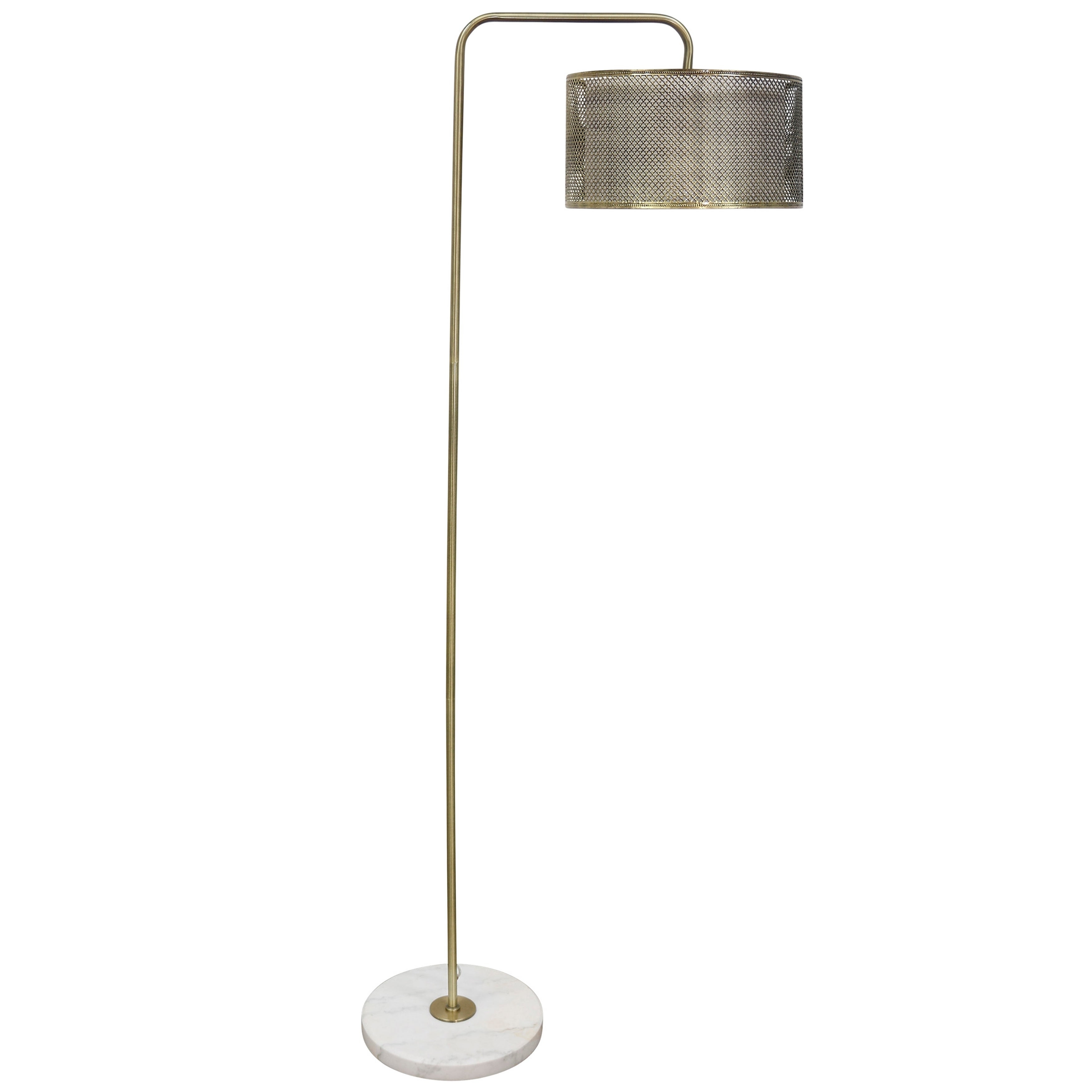 Hastings Brass Extended Arm Floor Lamp With Marble Base Diamond Pattern Mesh Metal With Inner Fabric Shade within sizing 3500 X 3500