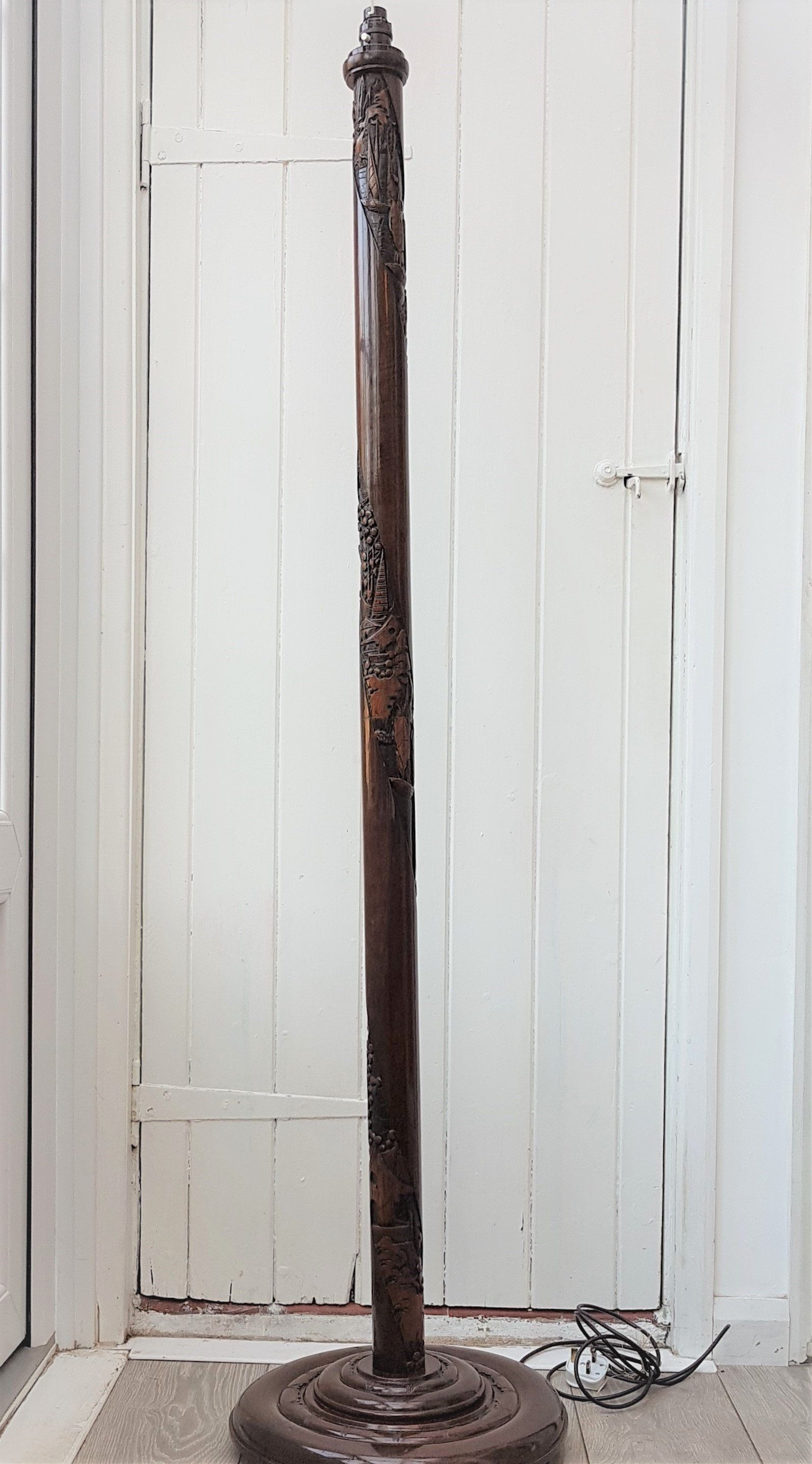 Heavily Carved Antique Chinese Wood Floor Lamp Tall Lamp in sizing 1594 X 2873