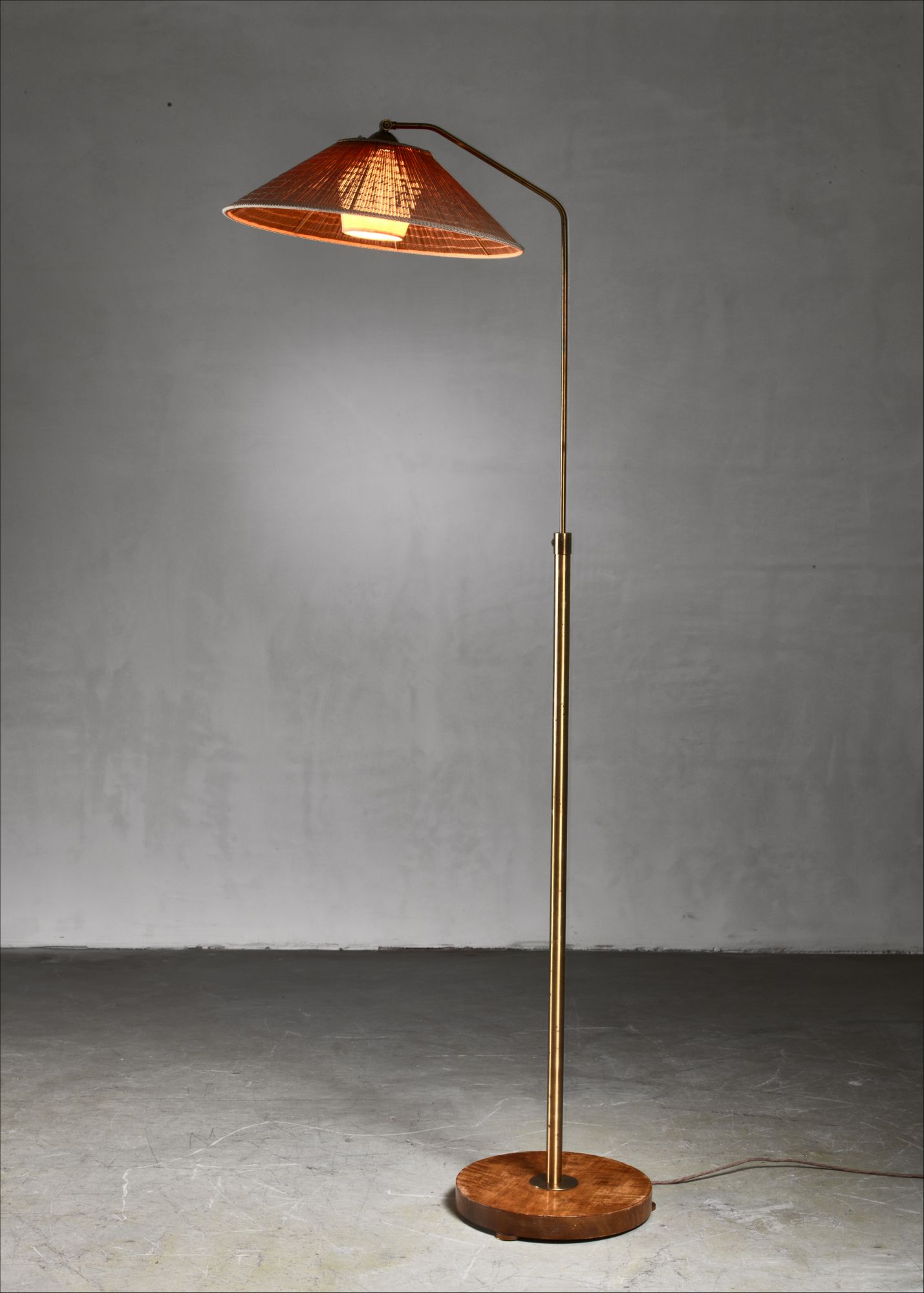 Height Adjustable Brass And Wood Floor Lamp Sweden 1930s throughout measurements 1429 X 2000