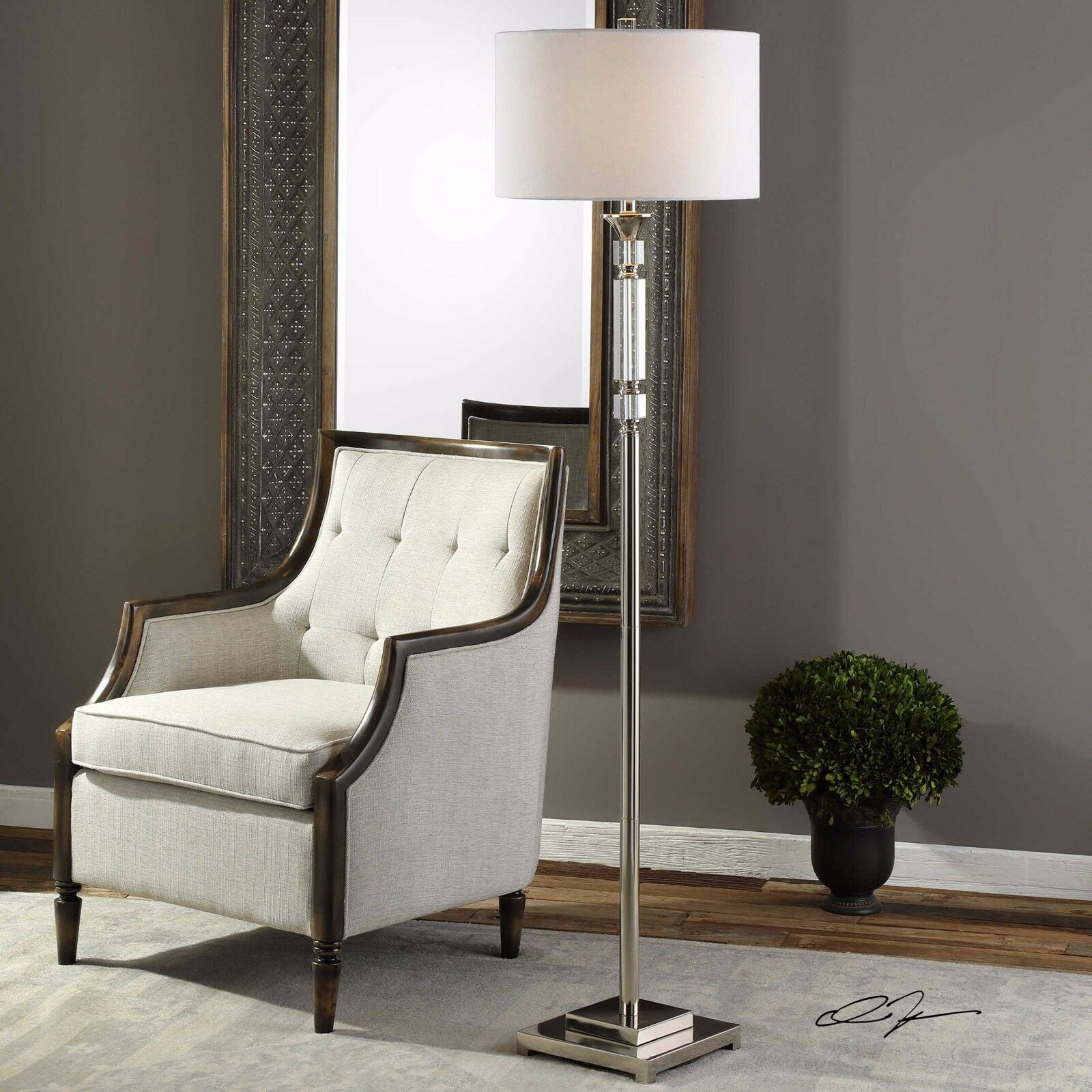 High End Modern 66 Stacked Crystal Floor Lamp Linen Shade Polished Nickel Metal regarding measurements 1600 X 1600