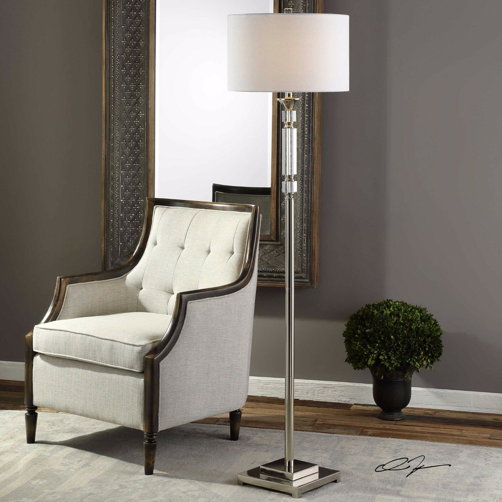 High End Modern 66 Stacked Crystal Floor Lamp Linen Shade Polished Nickel Metal with sizing 1600 X 1600