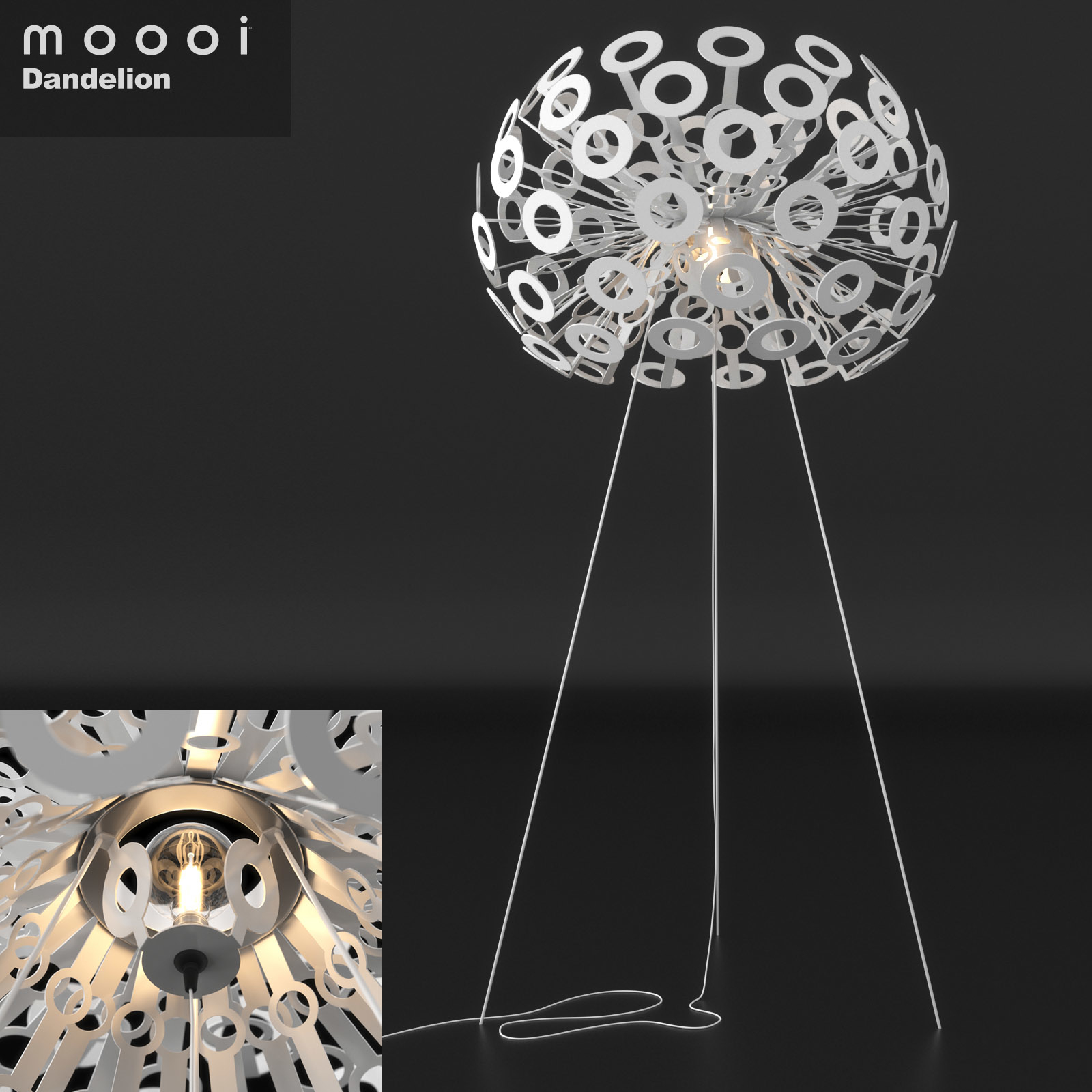 High Poly Moooi Dandelion Floor Lamp Detailed 3d Model throughout measurements 1600 X 1600