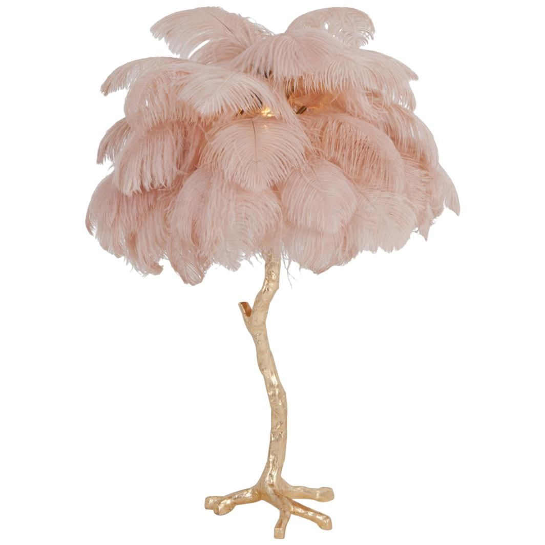 Hollywood Regency Brass And Pink Feather Lamp with regard to sizing 1064 X 1064