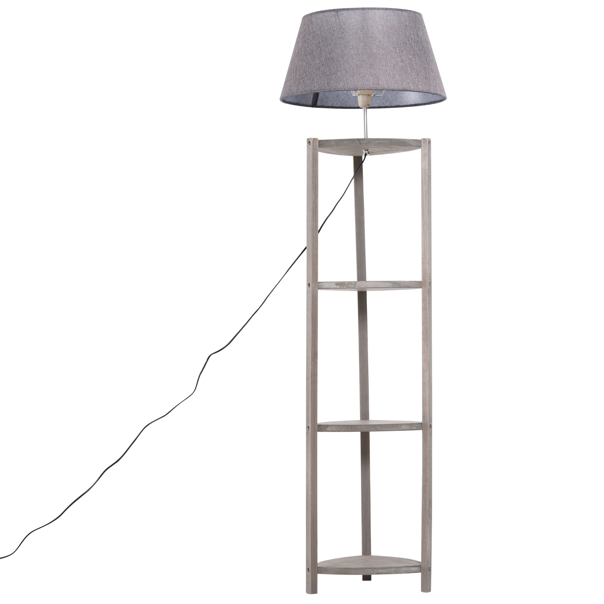 Homcom Free Standing Floor Lamp Bedside Light Wooden Holder Storage Shelf Shade Grey for measurements 2000 X 2000