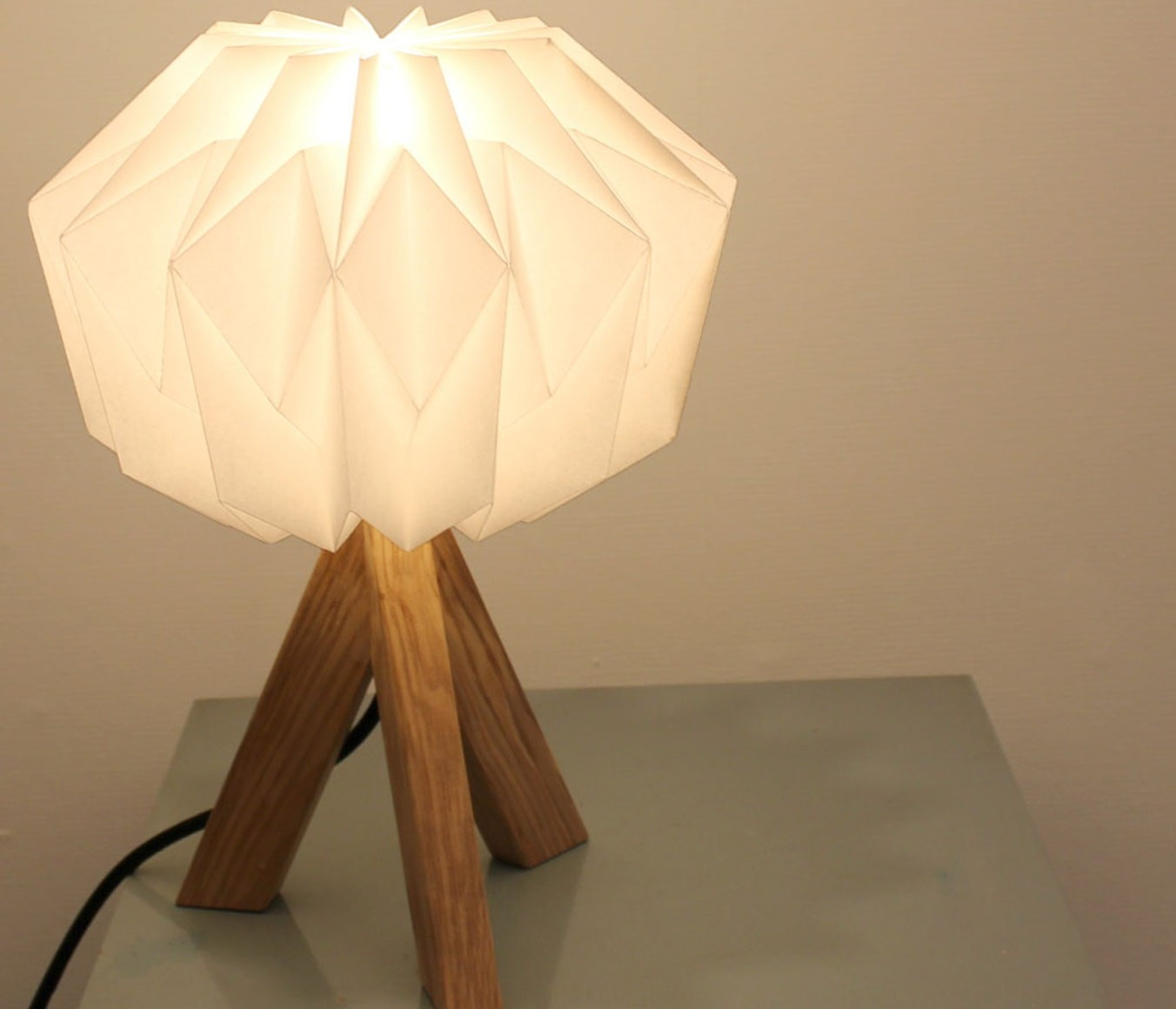 Idris Table Lamp On Wooden Tripod Danielle Origami Lamps pertaining to size 1352 X 1160