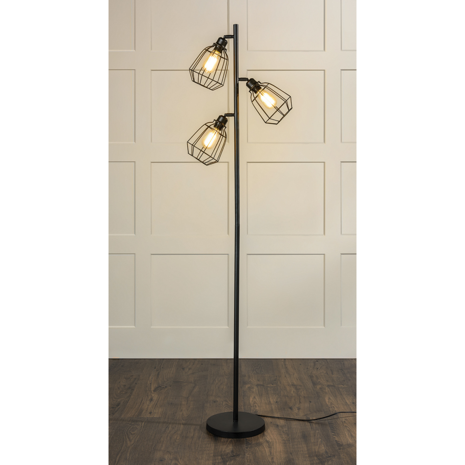 Industrial Three Cage Floor Lamp With Bulbs inside proportions 1500 X 1500