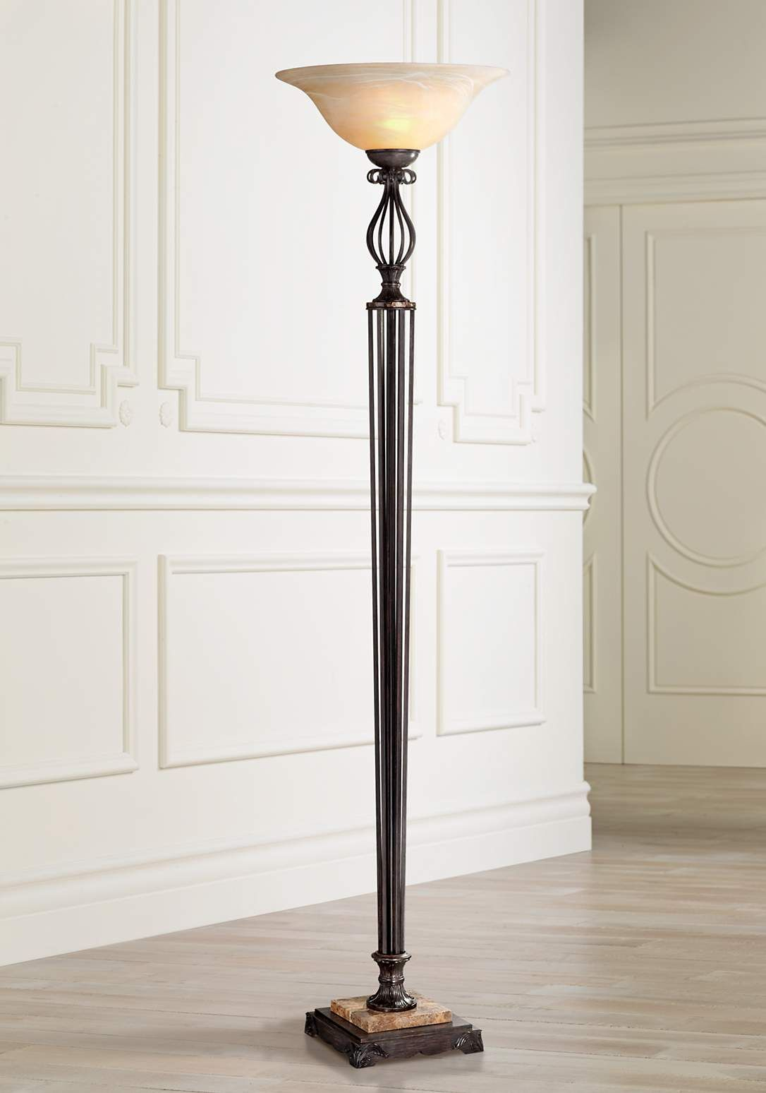 Iron Birdcage Scroll Torchiere Floor Lamp In Italian Bronze with regard to size 1086 X 1548