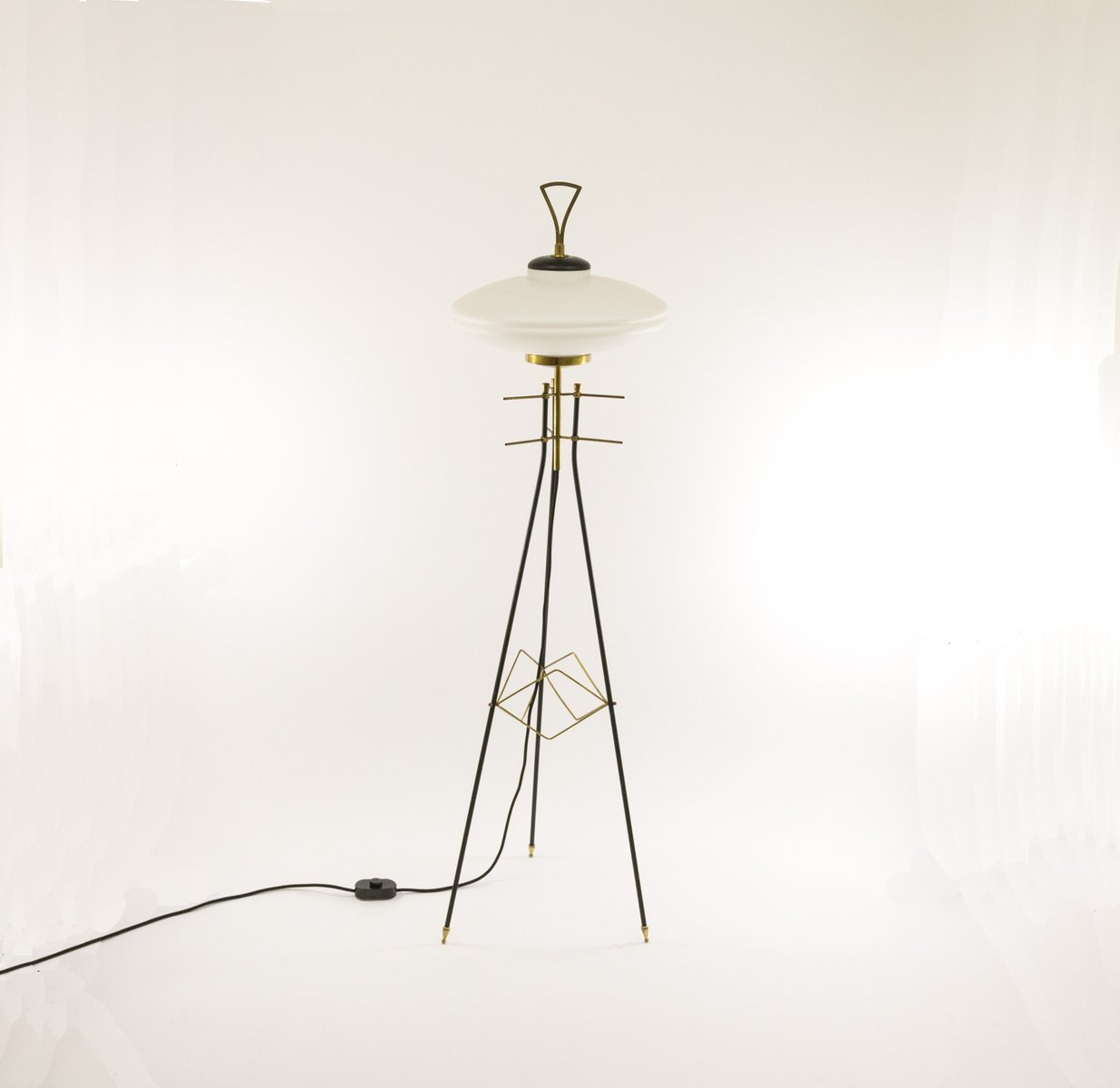 Italian Brass Opaline Glass Tripod Floor Lamp 1950s throughout size 1235 X 1200
