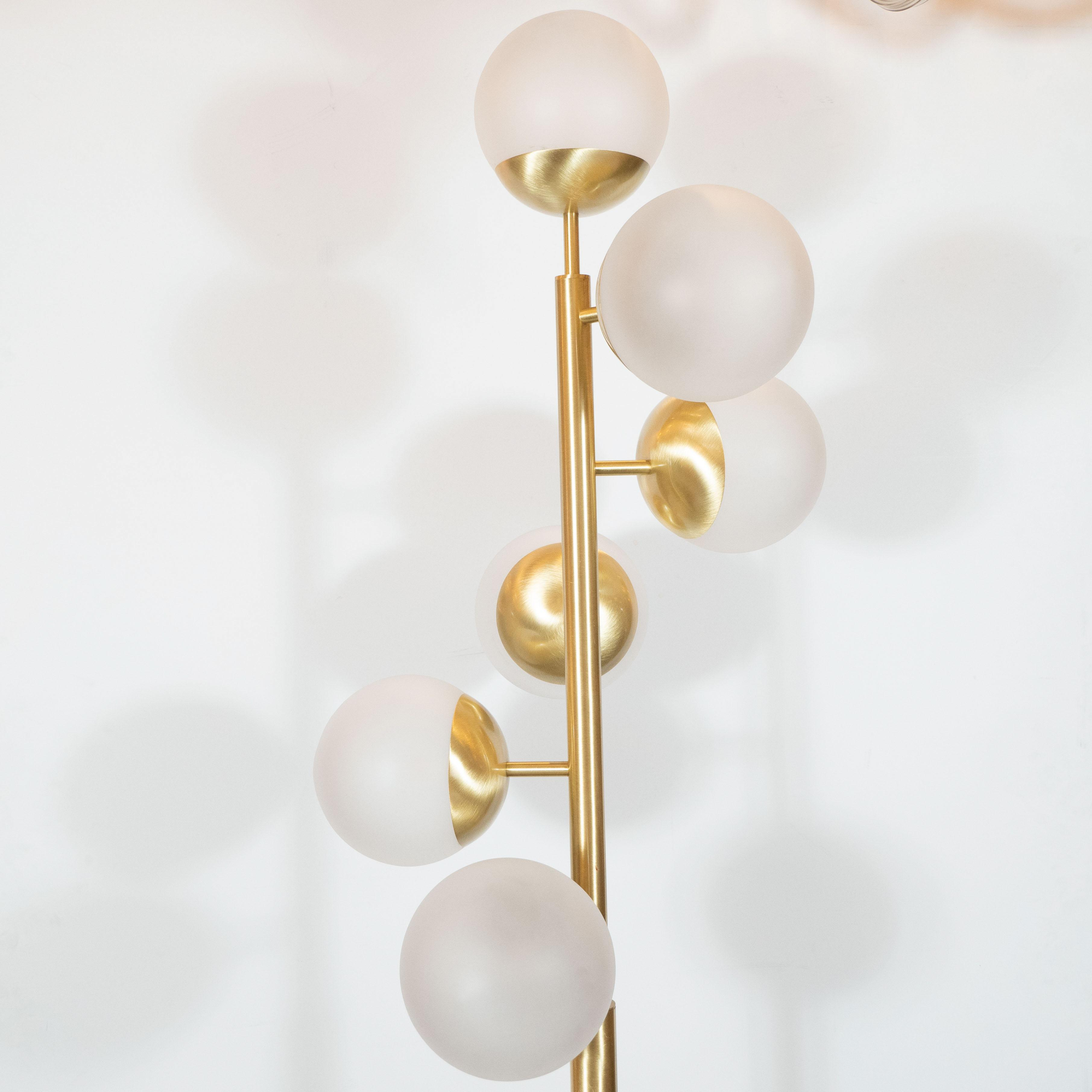Italian Modernist Brass And Hand Blown Murano Frosted Glass Six Globe Floor Lamp with proportions 3622 X 3622