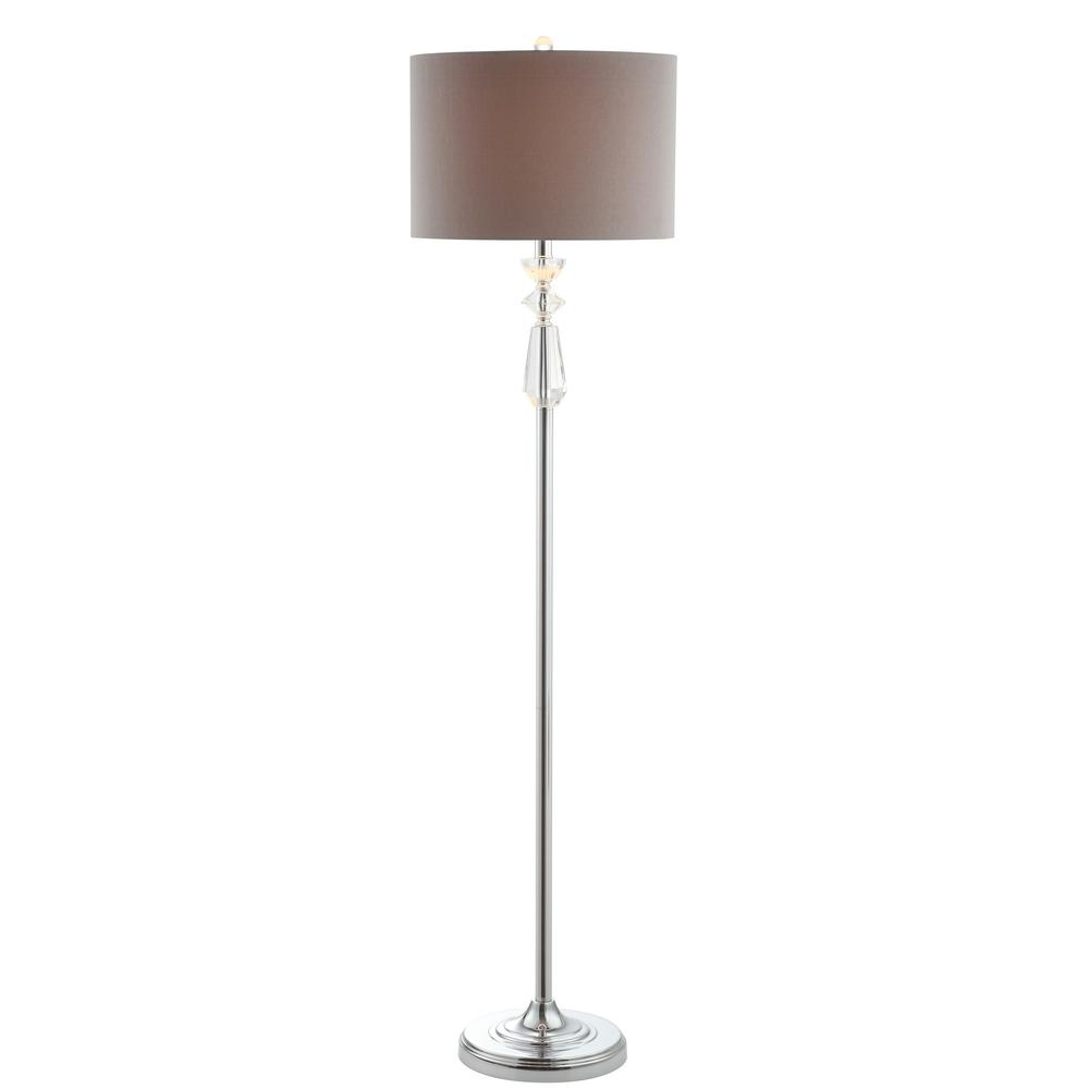 Jonathan Y Layla 595 In Clearchrome Crystalmetal Floor Lamp With Gray Shade in measurements 1000 X 1000