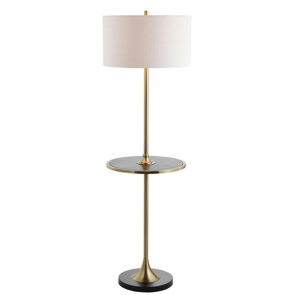 Jonathan Y Luce 59 In Blackbrass Metalwood Led Floor Lamp With Table intended for proportions 1000 X 1000