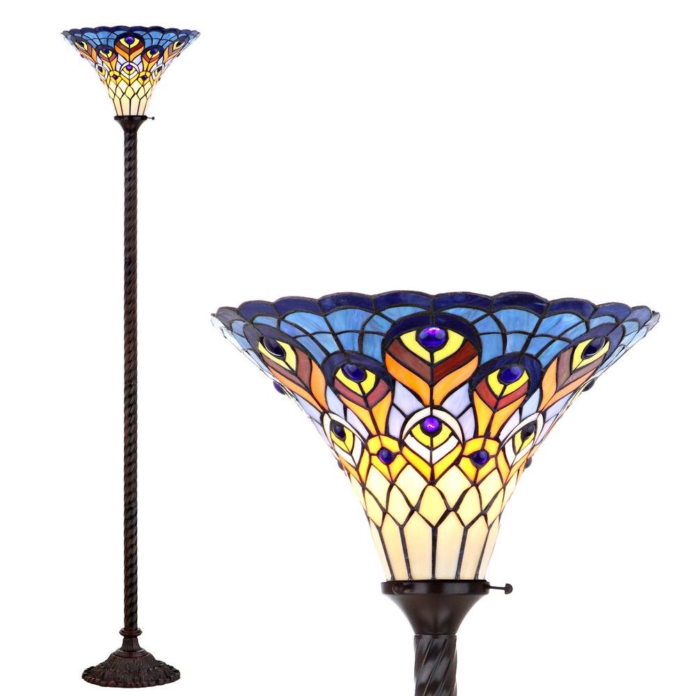 Jonathan Y Peacock Tiffany Style 70 In Bronze Torchiere Floor Lamp with measurements 1000 X 1000