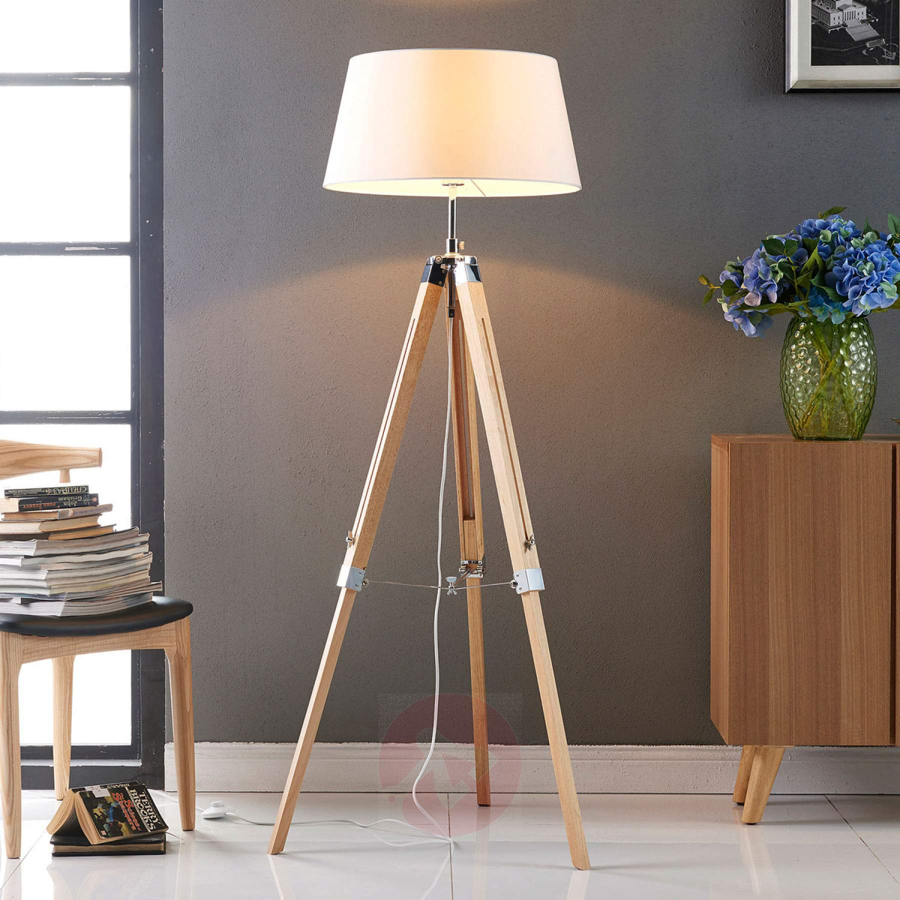 Katie Floor Lamp With A Three Legged Wooden Stand for measurements 1800 X 1800