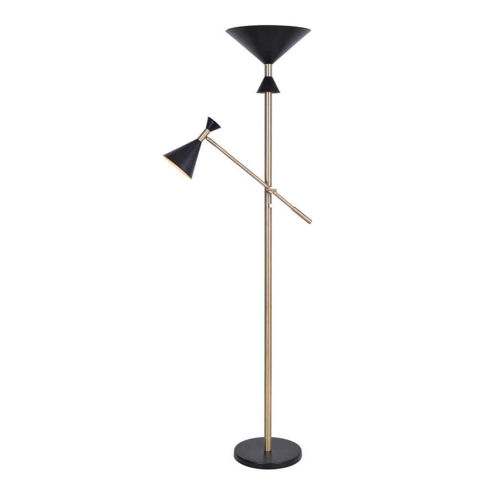 Kenroy Home Arne 73 In Black And Antique Brass Mother And Son Floor Lamp With Adjustable Arm And Shade regarding dimensions 1000 X 1000