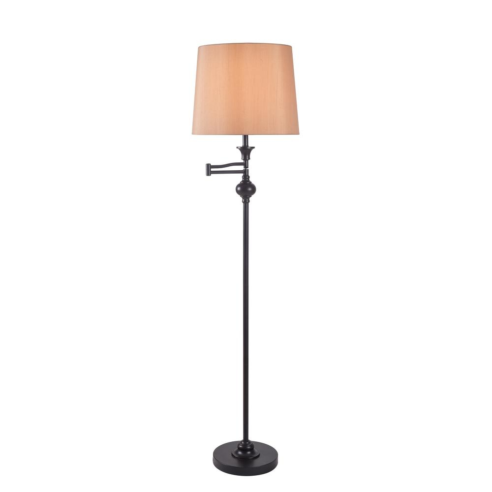 Kenroy Home Barnes 57 In Oil Rubbed Bronze Swing Arm Floor Lamp With Gold Tapered Drum Shade pertaining to measurements 1000 X 1000