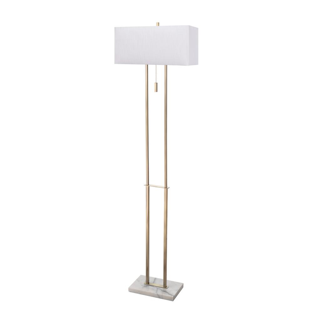 Kenroy Home Emilio 60 In Antique Brass Floor Lamp With White Faux Silk Shade pertaining to measurements 1000 X 1000