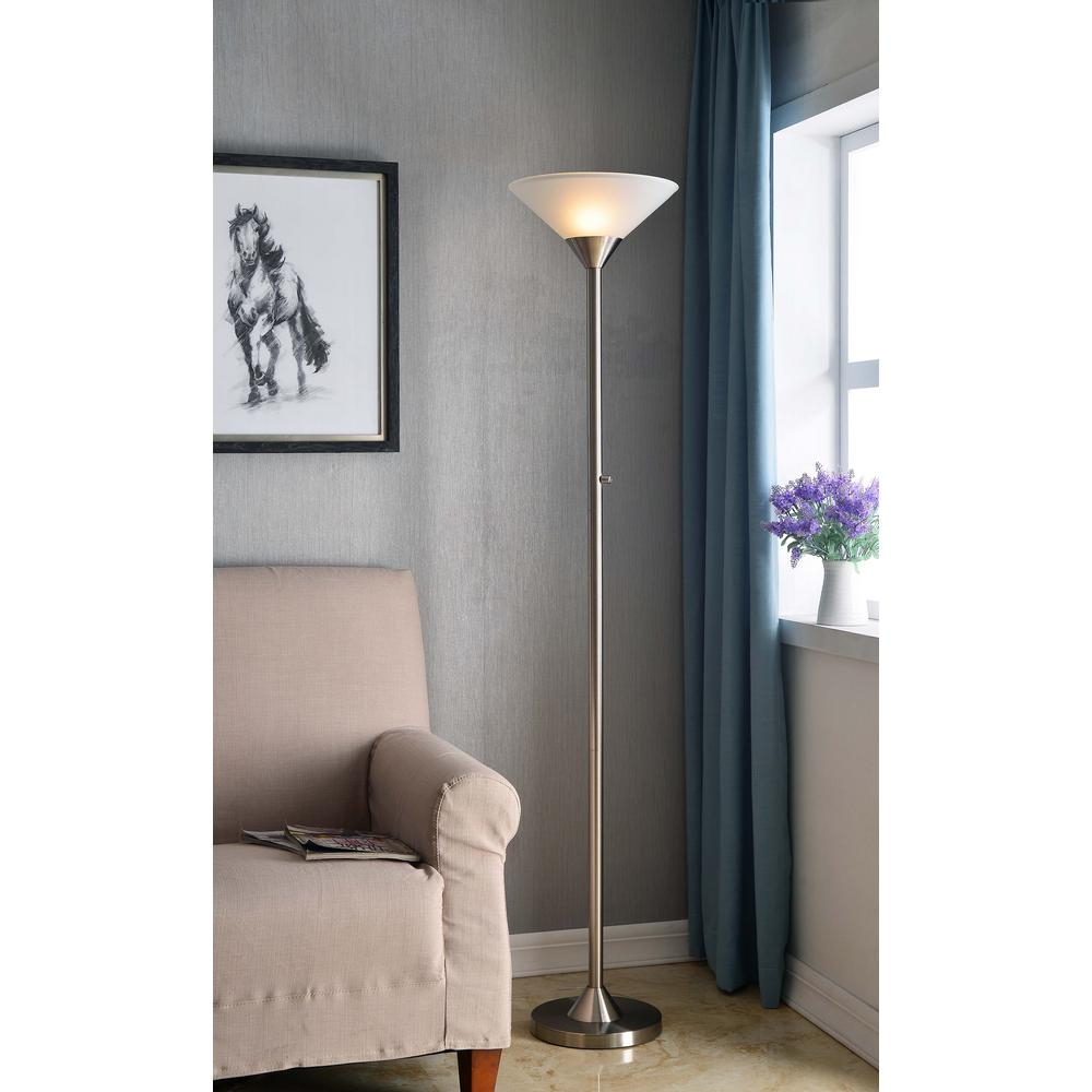 Kenroy Home Neil 70 In Steel Torchiere Floor Lamp With White Glass Shade intended for proportions 1000 X 1000