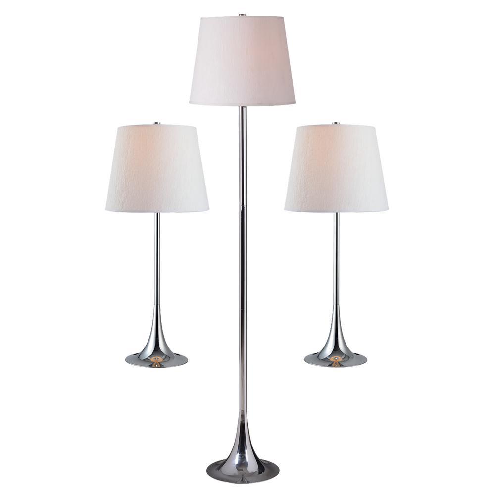 Kenroy Home Trapp 59 In Chrome Indoor Table And Floor Lamps With White Tapered Shades with proportions 1000 X 1000
