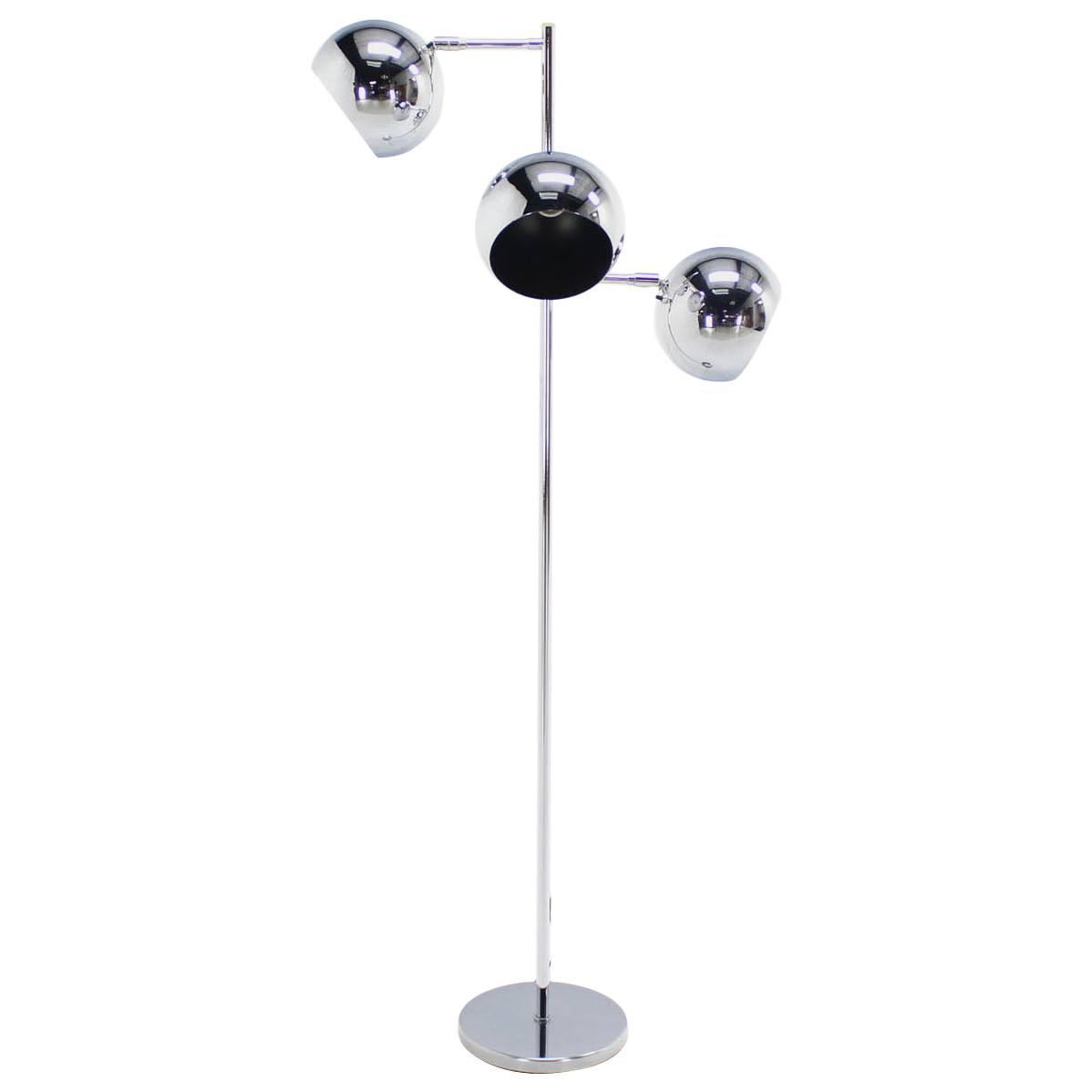 Koch Lowy Three Globe Shades Chrome Floor Lamp Adjustable Light Fixture intended for measurements 1198 X 1198