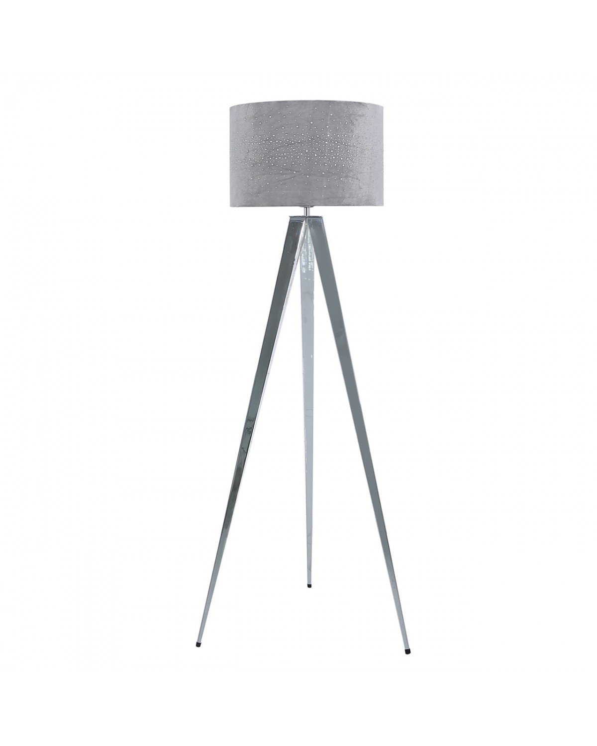 Large Chrome Hollywood Tripod Floor Lamp With Grey Velvet within proportions 1200 X 1500