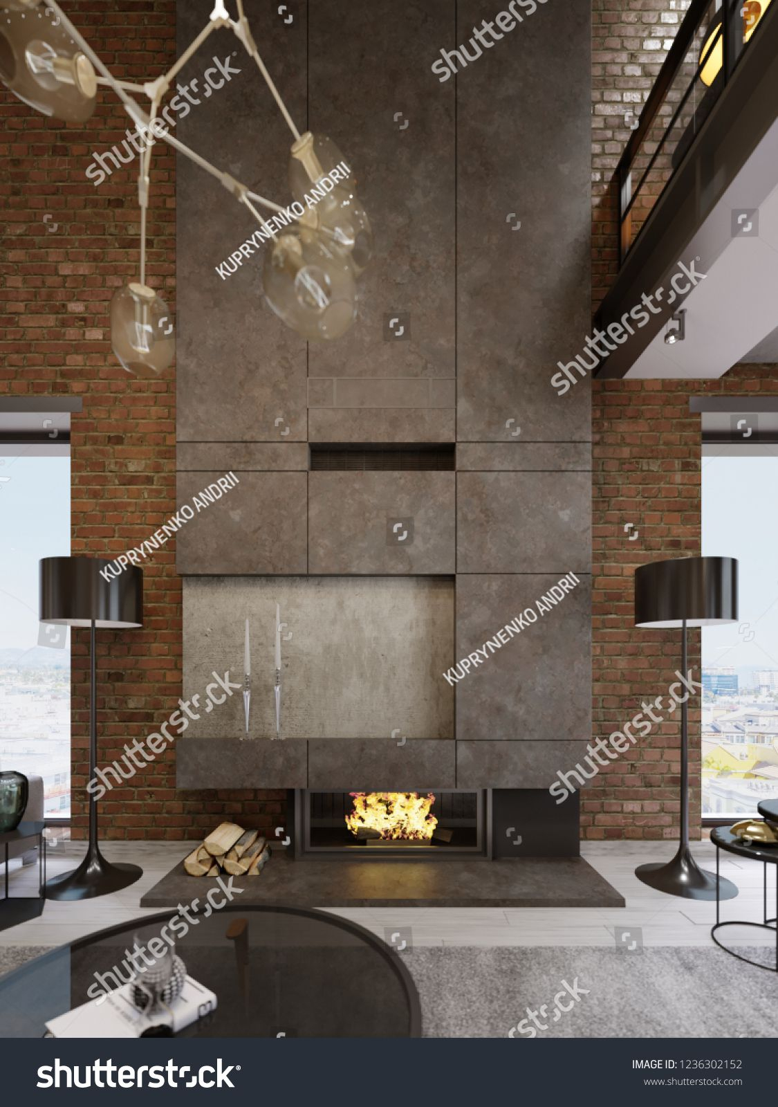 Large High Concrete Fireplace With Built In Firebox With intended for measurements 1125 X 1600